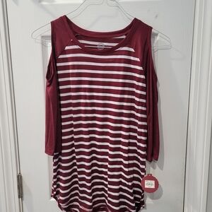 SO Women's Maroon and White Striped Long Sleeve Top